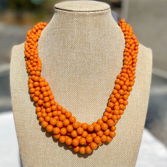 Twisted Multi Strand Burnt Orange Lucite Pearl Necklace Spring Summer Vacation - Picture 4 of 4